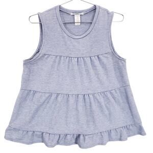 Nouvida Blouse Womens Medium Heather Blue Scoop Neck Sleeveless Ruffle Tank Top